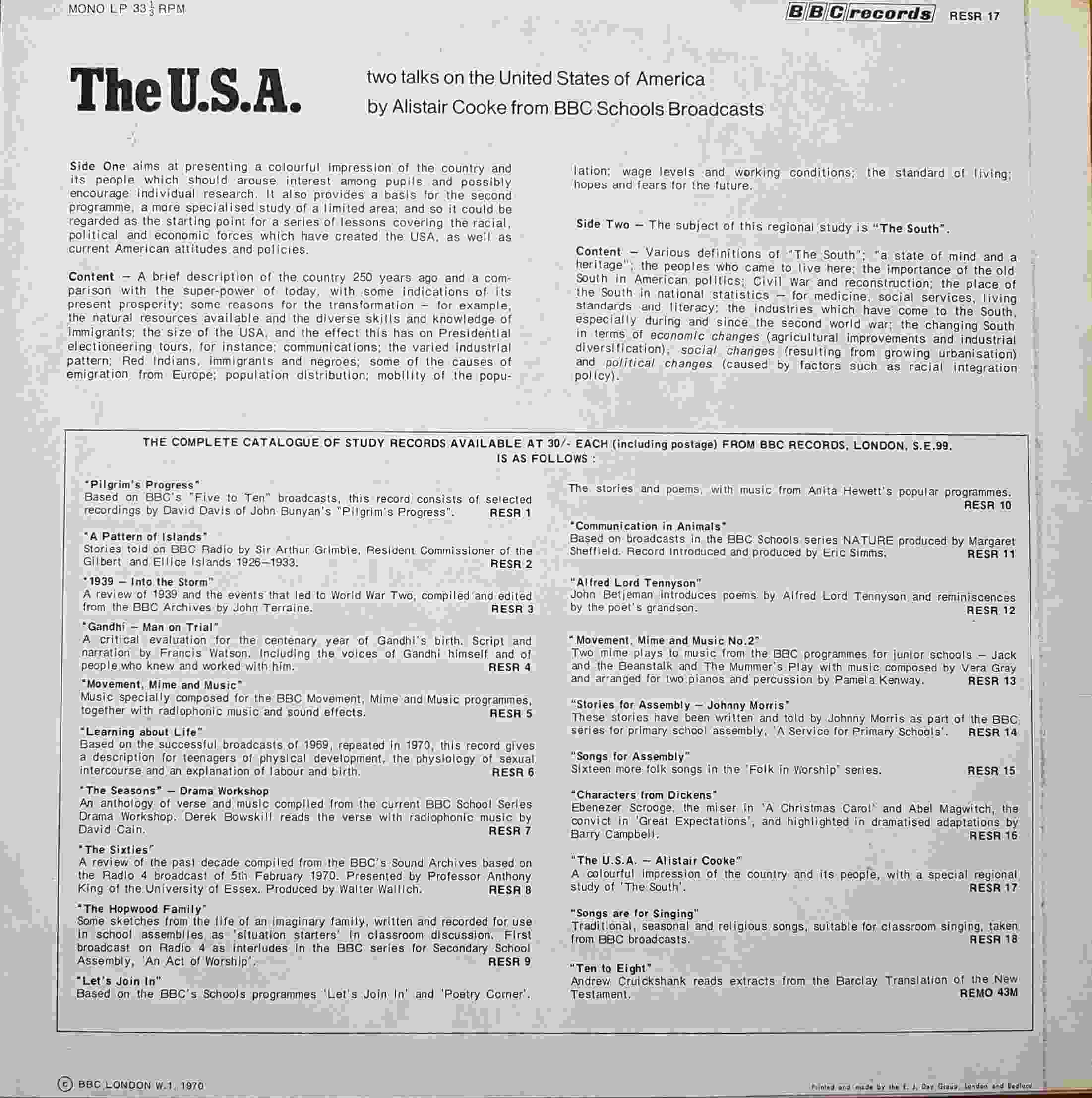 Picture of RESR 17 The U. S. A. by artist Alistair Cooke from the BBC records and Tapes library